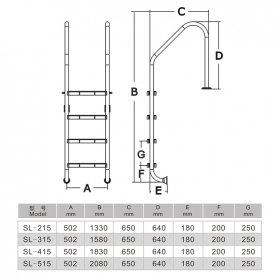 SL Shape Custom 2/3/4/5 Steps 304/316 Stainless Steel Outdoor Equipment Swimming Pool Ladder 