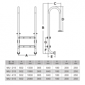 MU Shape Ladder Stainless Steel 304# 316# Pool Ladder 