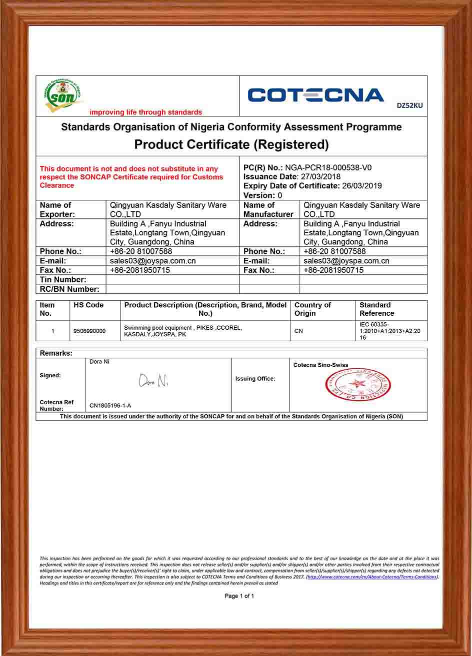 Products certificate